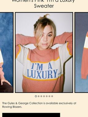 GYLES & GEORGE Women's Sweater Salmon color Size S "I'm a Luxury" Pullover NWT